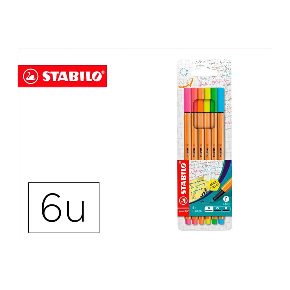 Stabilo Rotulador stabilo punta de fibra point 88 blister 6 colores surtidos neon