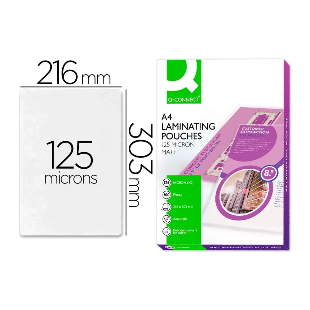 Q-connect Bolsa de plastificar q-connect 303 x 216 mm din a4 125 mc autoadhesivas caja de 100 unidades