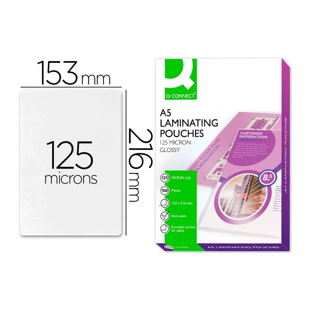 Q-connect Bolsa de plastificar q-connect 153 x 216 mm din a5 125 mc autoadhesivas caja de 100 unidades