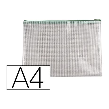Q-connect Bolsa multiusos q-connect malla din a4 apertura superiorcon cremallera verde