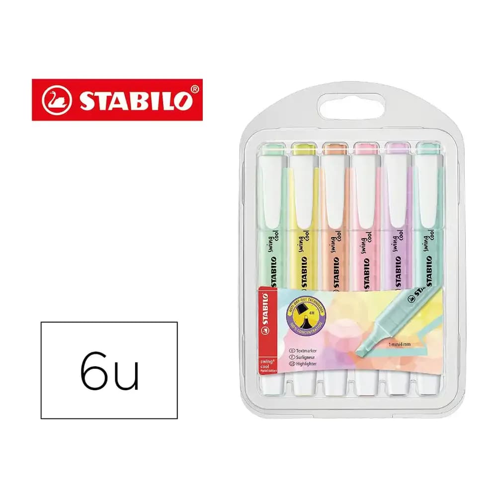 Stabilo Rotulador stabilo fluorescente swing cool color pastel bolsa de 6 unidades colores surtidos