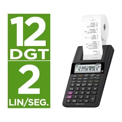 Casio Calculadora casio impresora pantalla lc papel 58mm hr-8rce12 digitos ac/dc pilas color negro