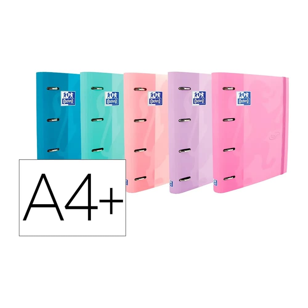 Oxford Carpeta con recambio oxford europeanbinder touch pastel 4 anillas 35 mm din a4+ tapa extradura con gomilla colores