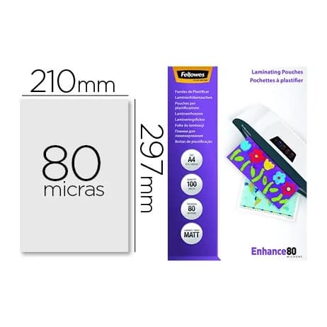 Fellowes Bolsa de plastificar fellowes mate din a4 80 mc pack 100 unidades