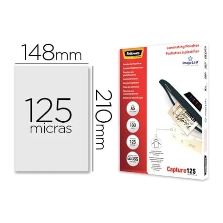 Bolsa de plastificar fellowes brillo din a5 125 mc pack 100 unidades