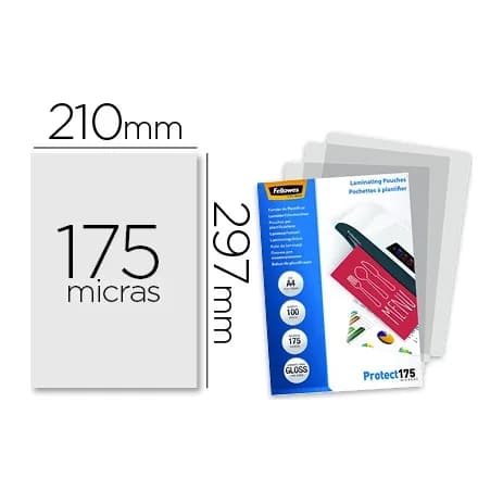 Fellowes Bolsa de plastificar fellowes brillo din a4 175 mc pack 100 unidades