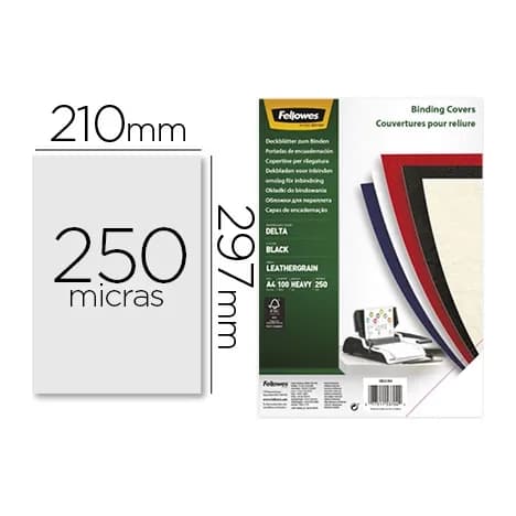 Fellowes Tapa de encuadernacion fellowes din a4 carton similpiel cuero negro delta 250 gr pack de 100 unidades
