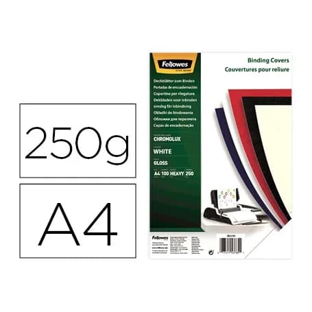 Fellowes Tapa de encuadernacion fellowes din a4 carton brillo chromolux 250 gr pack de 100 unidades