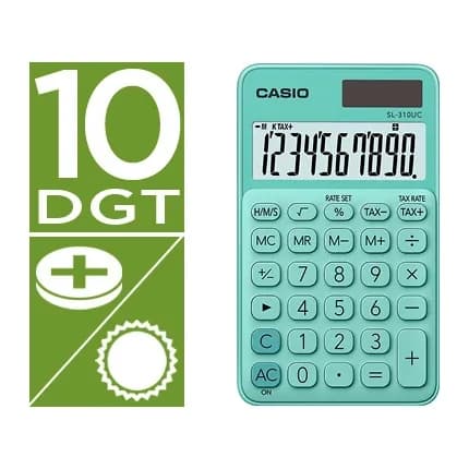 Casio Calculadora casio sl-310uc-gn bolsillo 10 digitos tax +/- tecla color verde