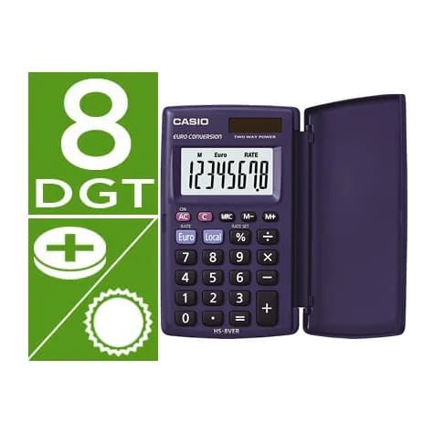 Casio Calculadora casio hs-8ver bolsillo 8 digitos conversion moneda con tapa color azul