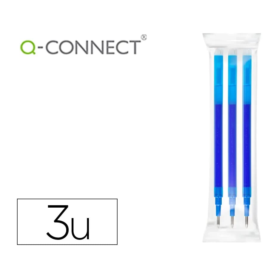 Recambio boligrafo q-connect retractil kf11058 borrable azul caja de 3 unidades