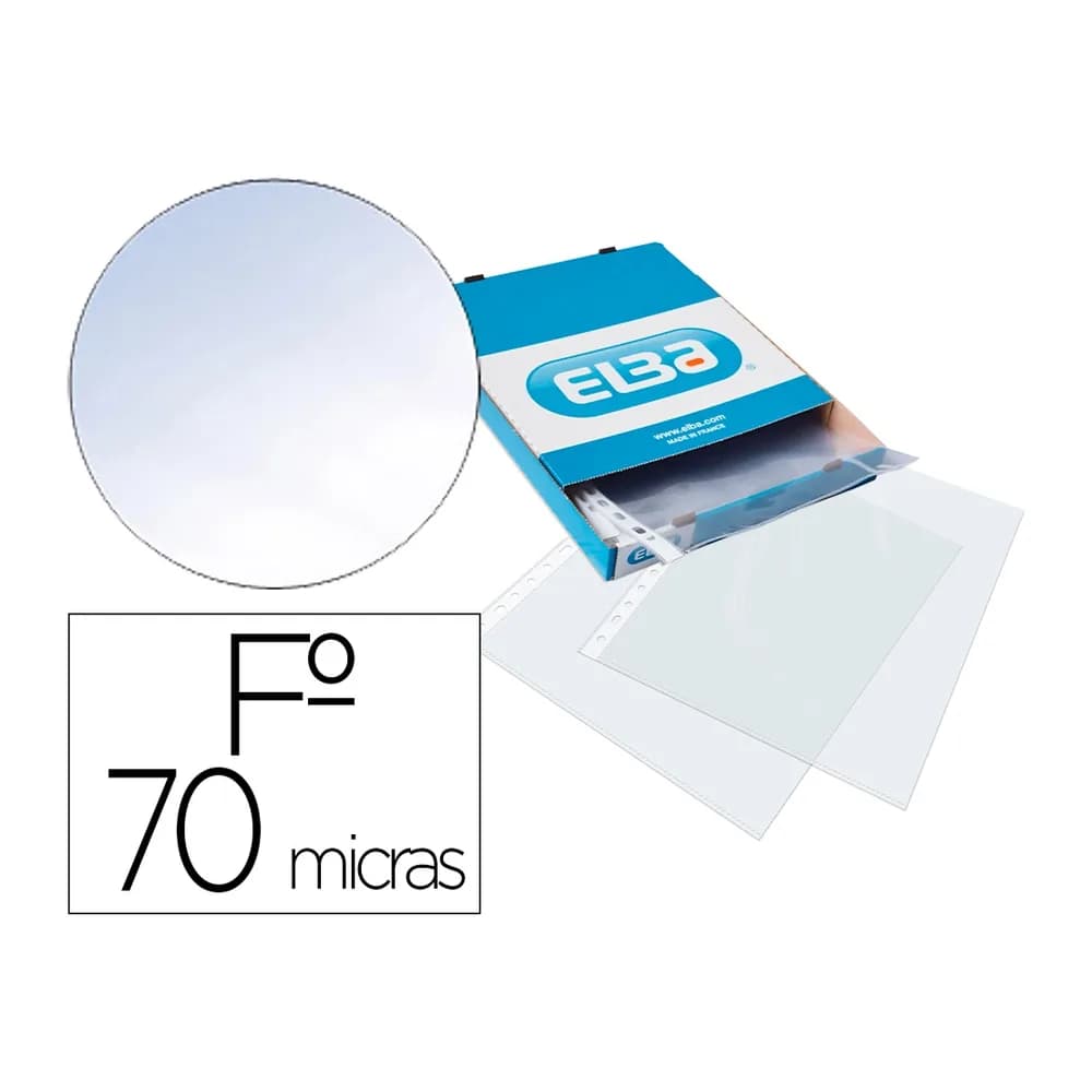 Funda multitaladro elba standard folio 70 micras cristal caja de 100 unidades