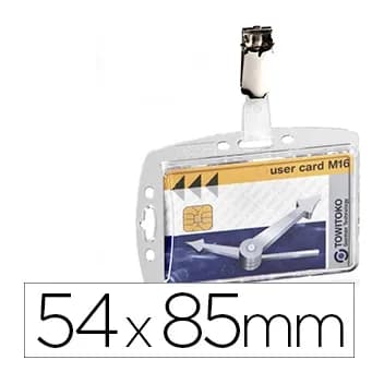 Durable Identificador con pinza giratoria durable acrilico horizontal con uñero para pases de seguridad 54x85 mm