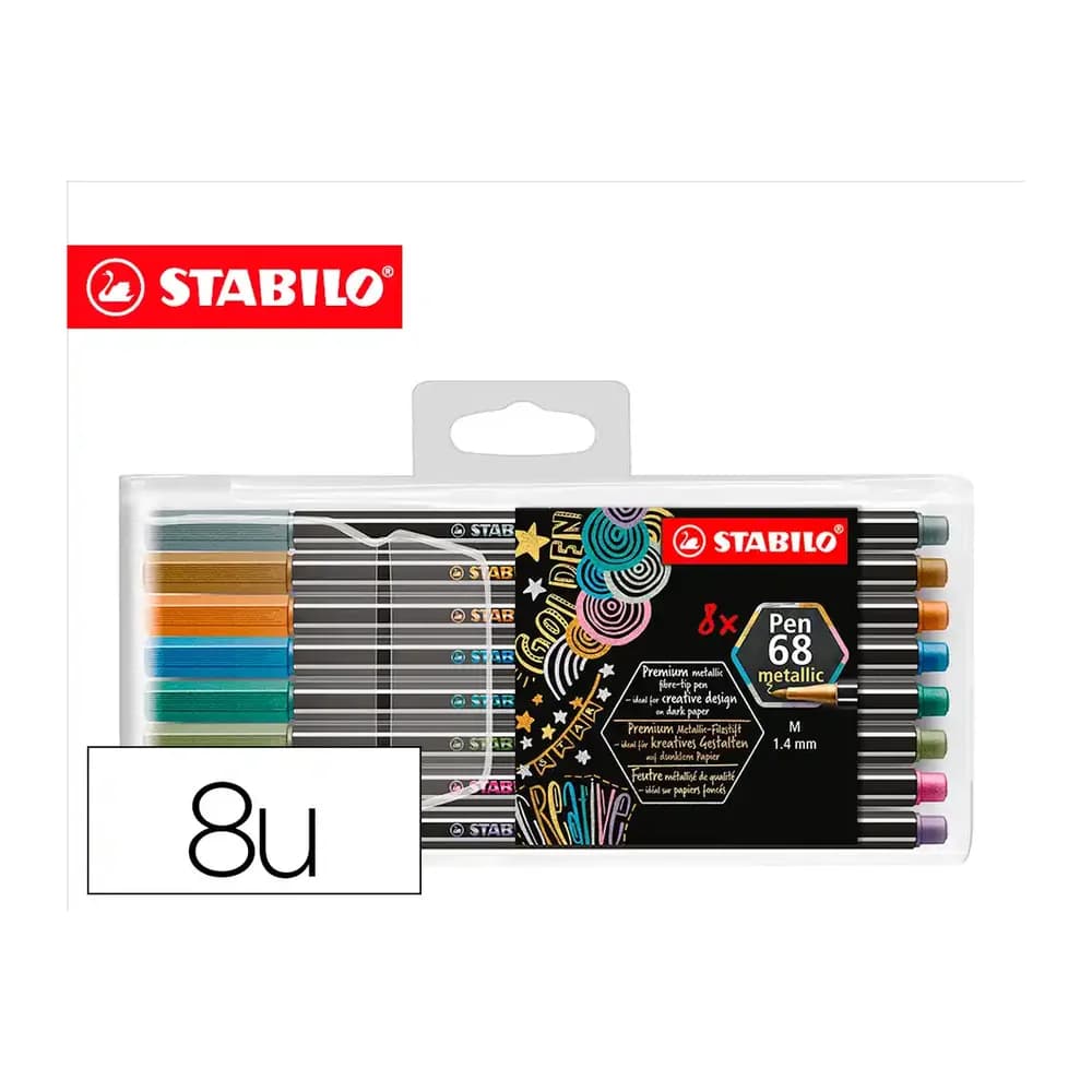 Stabilo Rotulador stabilo punta de fibra pen 68 metallic estuche plastico de 8 unidades colores surtidos