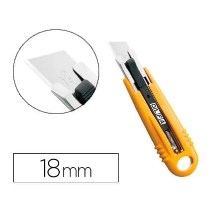 Olfa Cutter de seguridad cuchilla ancha 18 mm cuerpo acero inoxidable recubierto resina abs