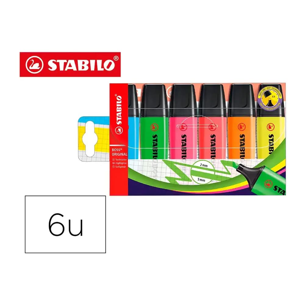 Stabilo Rotulador stabilo boss fluorescente 70 estuche de 6 unidades colores surtidos