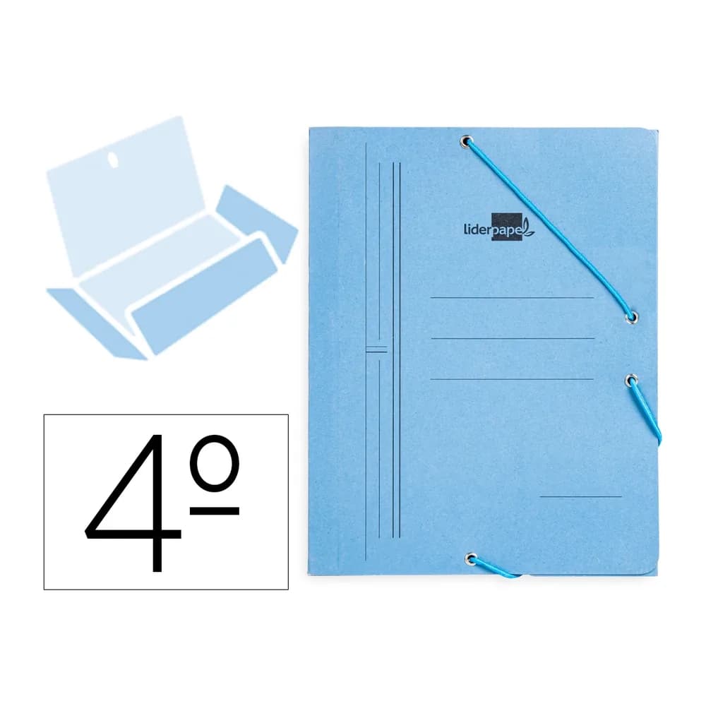 Carpeta liderpapel gomas tres solapas carton pintado cuarto color azul