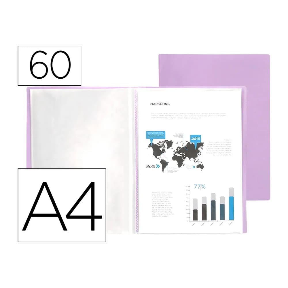 Liderpapel Carpeta liderpapel escaparate 60 fundas polipropileno din a4 lavanda opaco