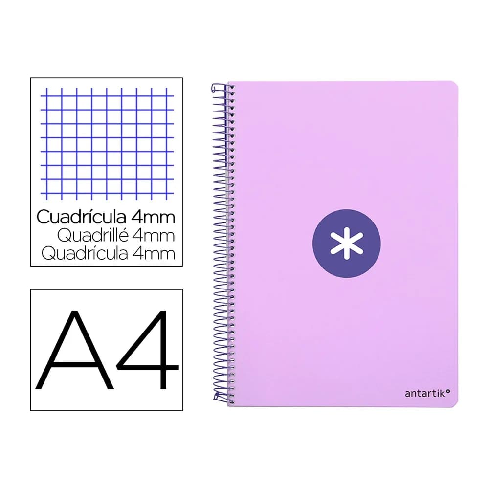Antartik Cuaderno espiral a4 antartik tapa dura 80h 90gr cuadro 4mm con margen color lavanda