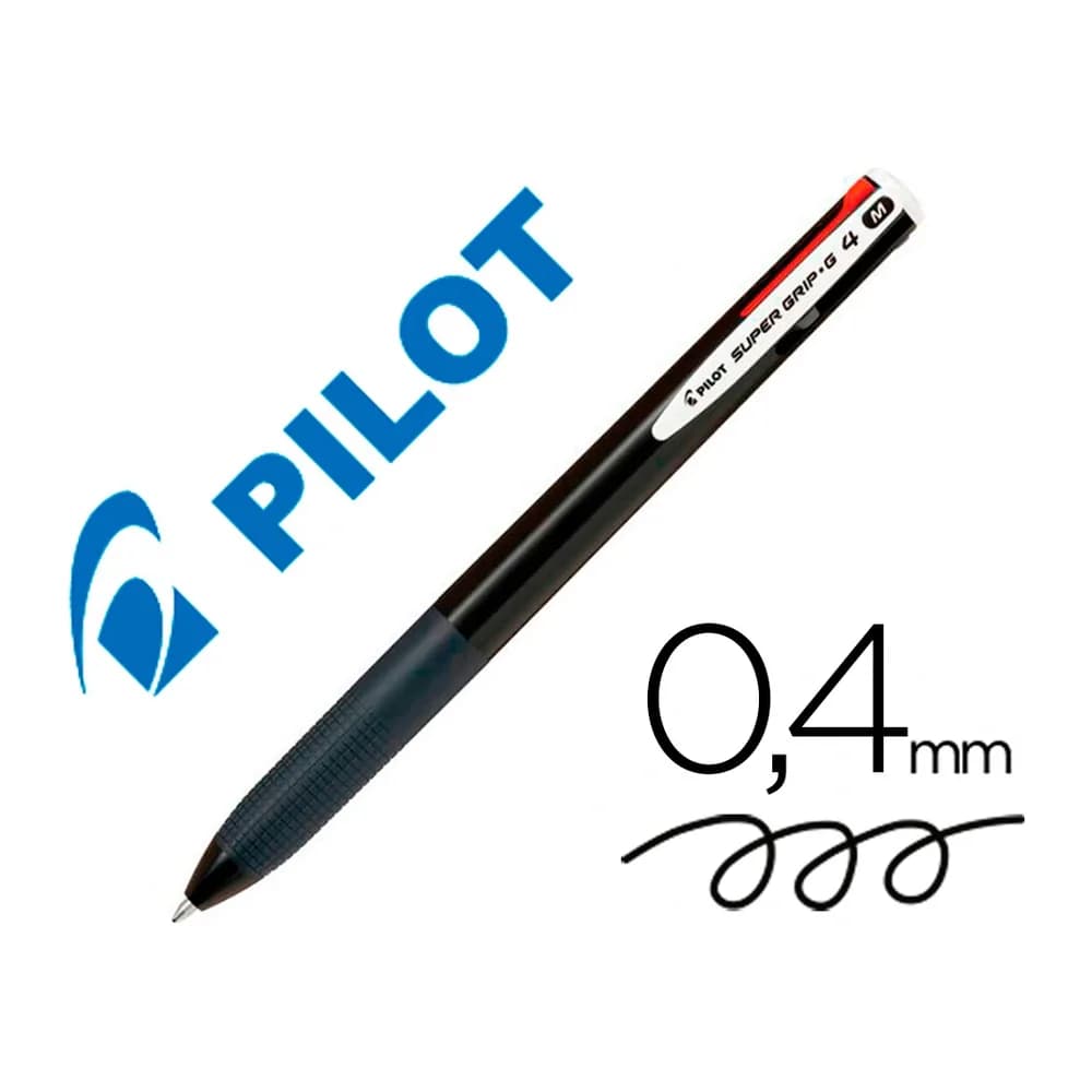 Pilot Boligrafo pilot super grip g 4 colores retractil sujecion de caucho tinta base de aceite cuerpo color negro