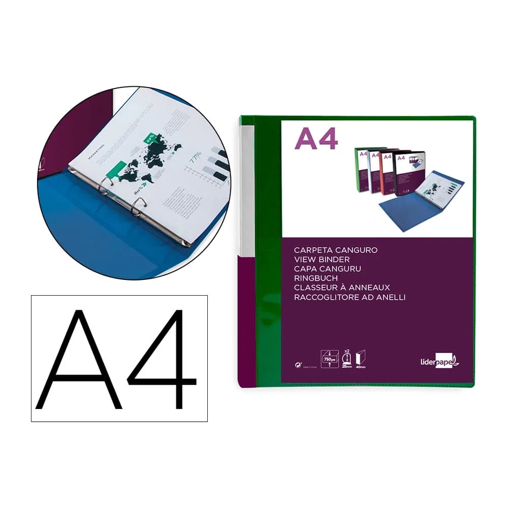 Liderpapel Carpeta liderpapel canguro 2 anillas 25 mm mixtas polipropileno din a4