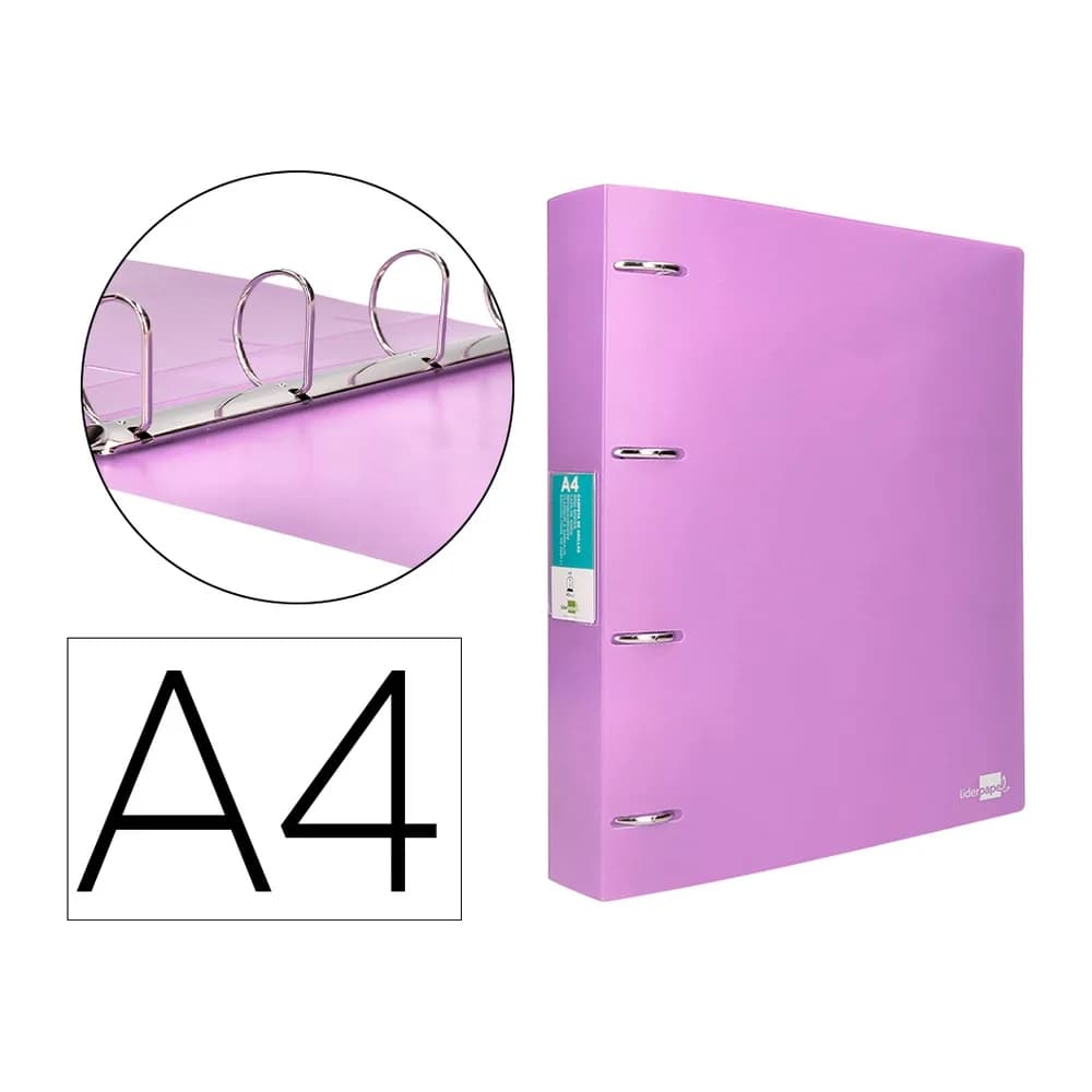 Liderpapel Carpeta liderpapel 4 anillas mixtas 40 mm polipropileno din a4 lavanda opaco