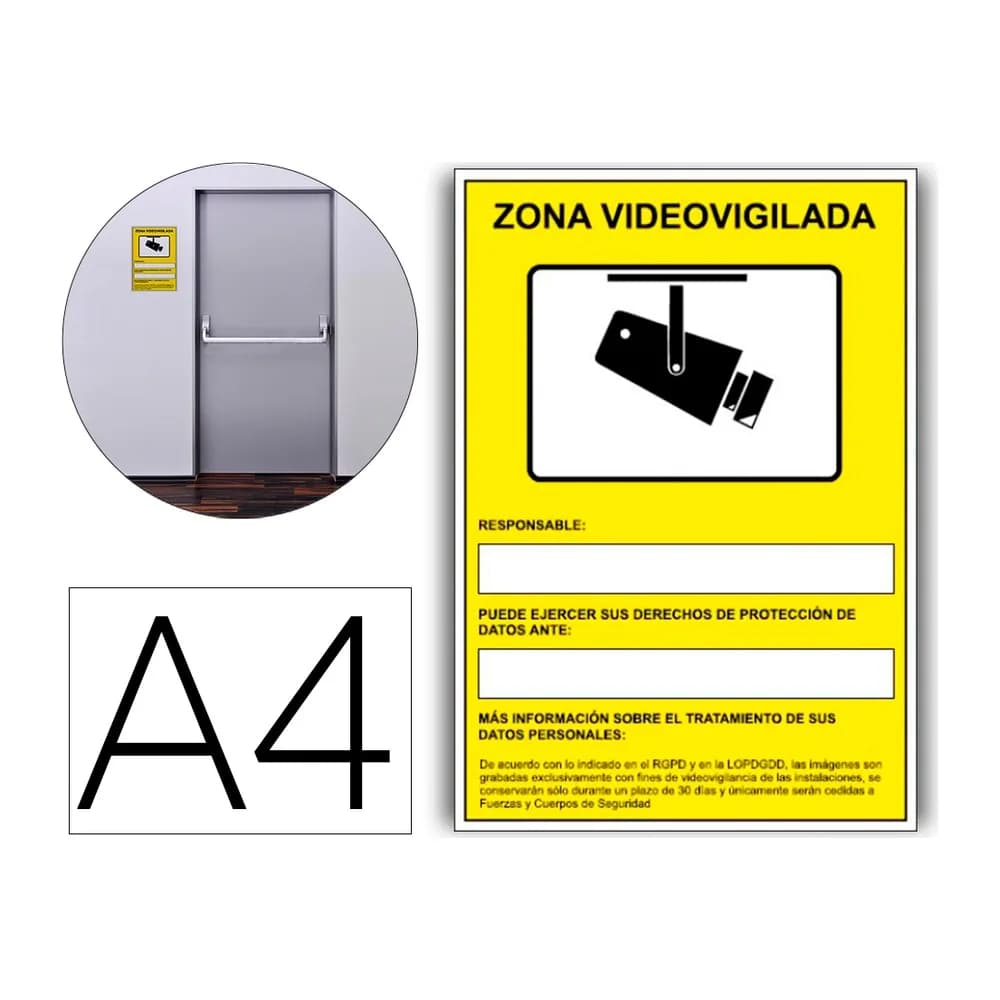 Archivo 2000 Pictograma archivo 2000 camaras de vigilancia en grabacion las 24 horas pvc amarillo luminiscente 210x297