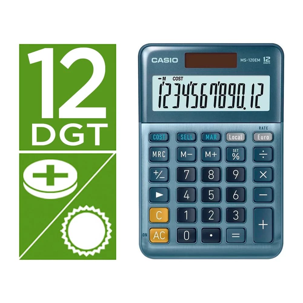 Casio Calculadora casio ms-120em sobremesa 12 digitos tx +/- color azul