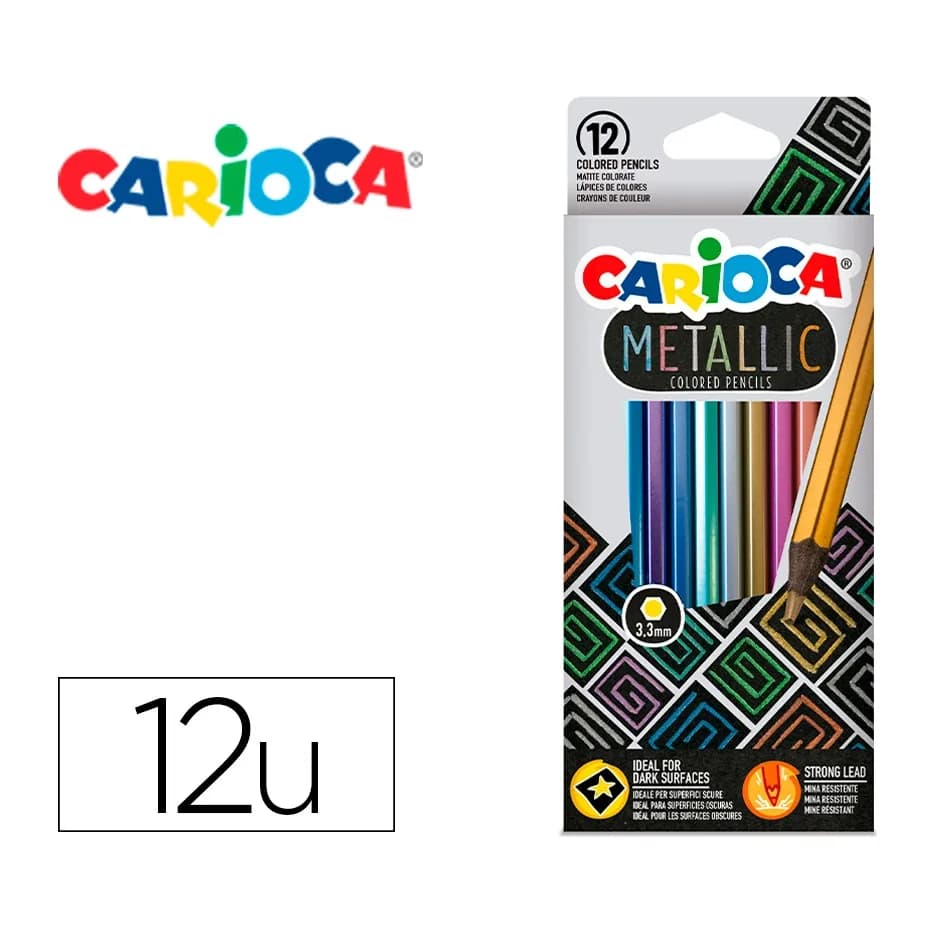 Carioca Lapices de colores carioca metallic hexagonal mina 3,3 mm caja de 12 colores surtidos