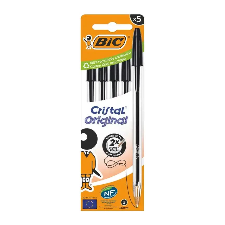 Bic Boligrafo bic cristal original tinta negra bolsa de 5 unidades