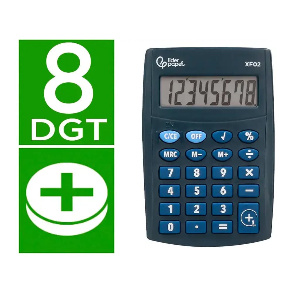Liderpapel Calculadora liderpapel bolsillo xf02 8 digitos pilas color azul 99x64x9 mm
