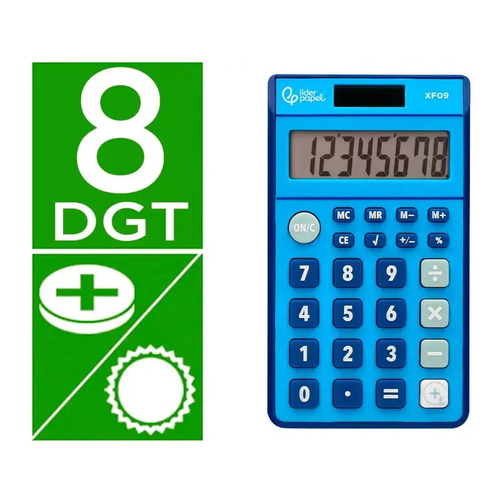 Liderpapel Calculadora liderpapel bolsillo xf09 8 digitos solar y pilas color azul 115x65x8 mm