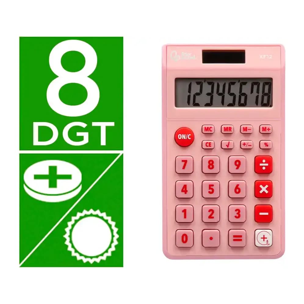 Liderpapel Calculadora liderpapel bolsillo xf12 8 digitos solar y pilas color rosa 115x65x8 mm