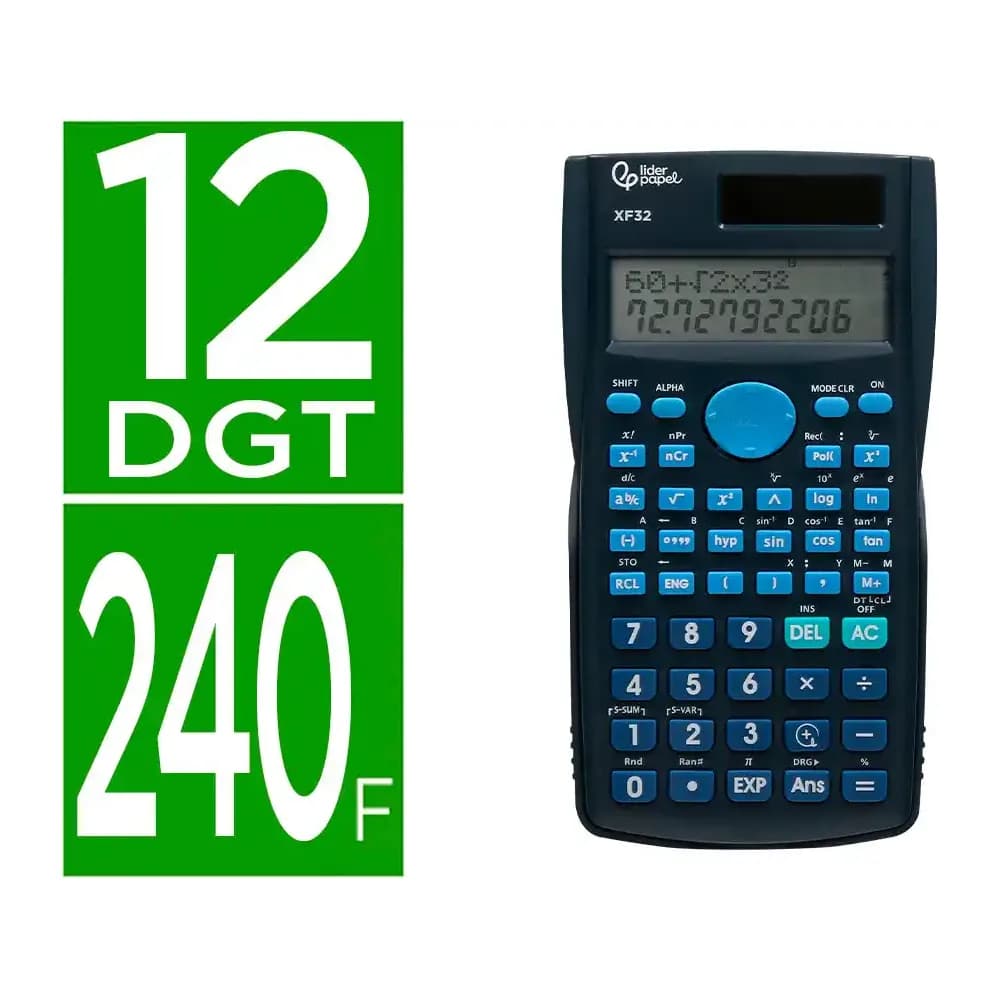 Liderpapel Calculadora liderpapel cientifica xf32 12 digitos 240 funciones con tapa solar y pilas color azul 156x85x20