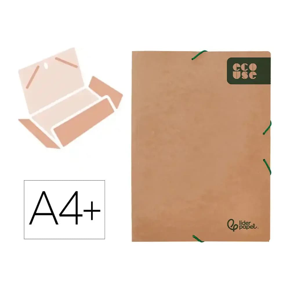 Liderpapel Carpeta liderpapel gomas tres solapas ecouse cartulina 400 gr din a4+ color kraft marron