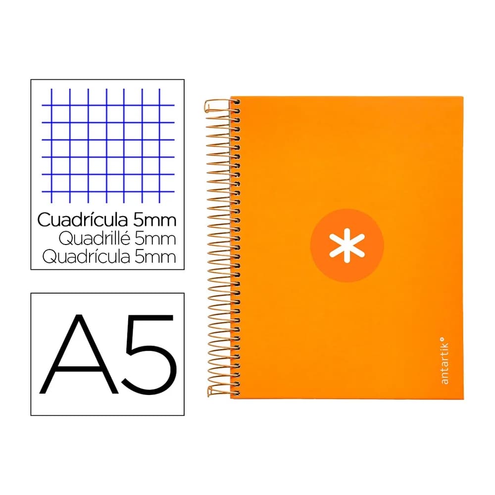 Antartik Cuaderno espiral a5 micro antartik tapa forrada120h 90 gr cuadro 5mm 5 bandas6 taladros color mostaza