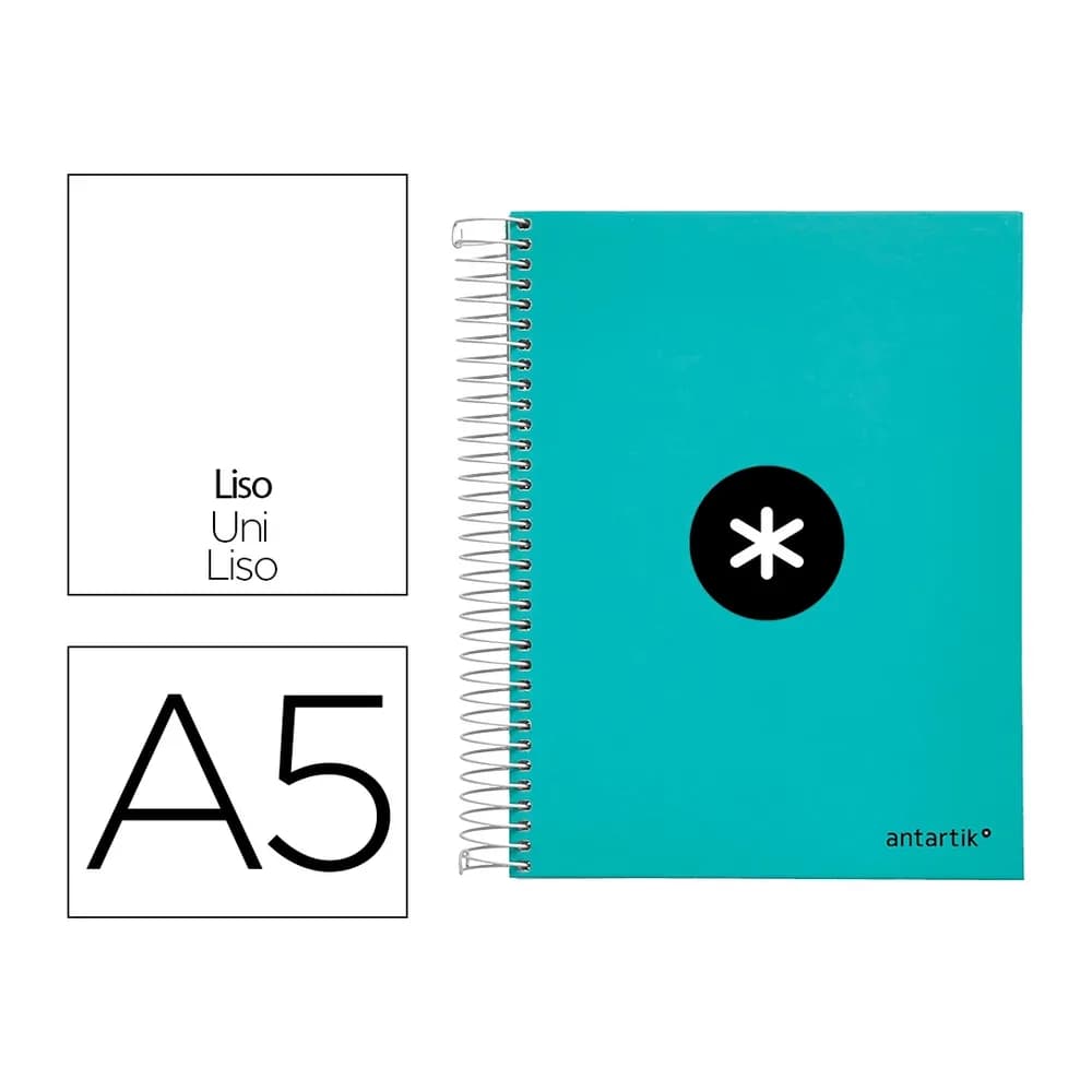 Antartik Cuaderno espiral a5 micro antartik tapa forrada120h 90 gr liso 5 bandas 6 taladros color menta