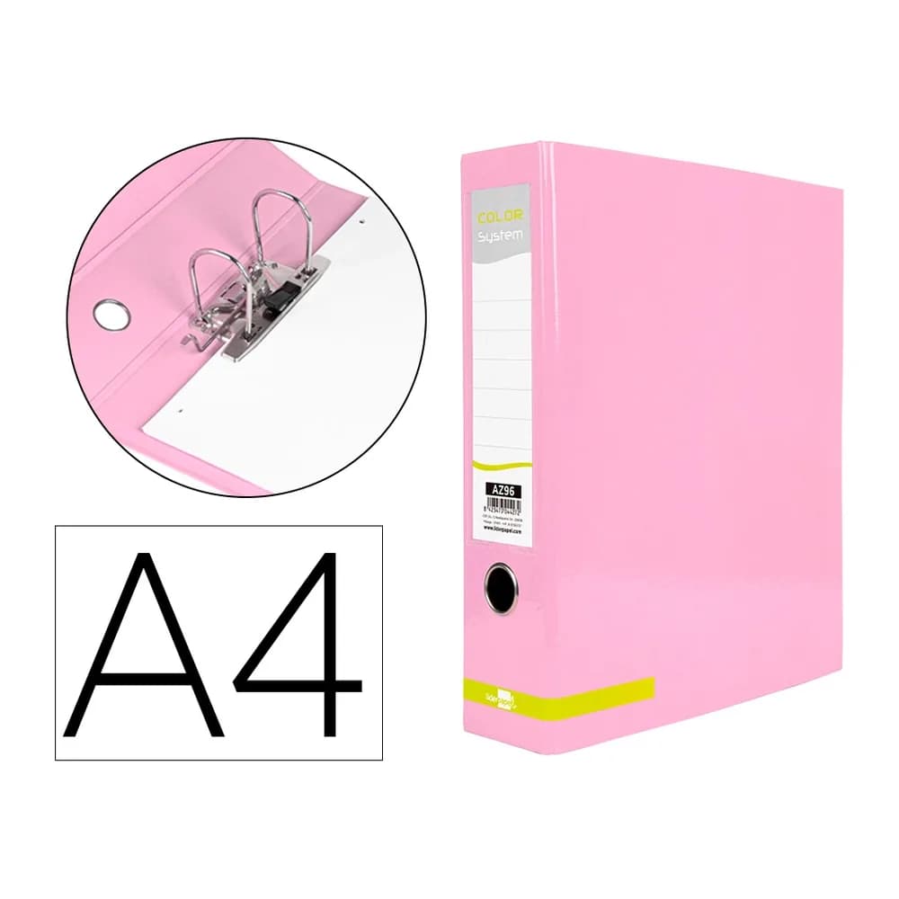 Archivador de palanca liderpapel a4 color system forrado sin rado lomo 80 mm rosa compresor metalico