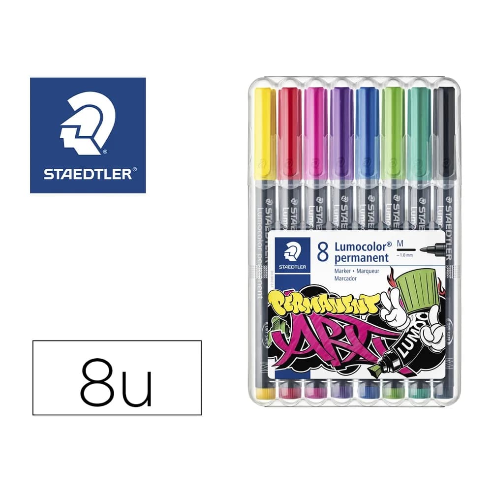Rotulador staedtler lumocolor permanente art estuche de 8 unidades colores surtidos