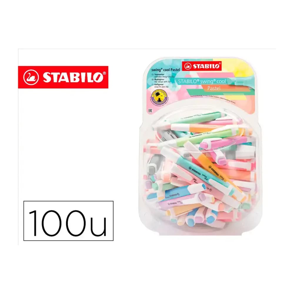 Stabilo Rotulador stabilo fluorescente fino swing cool pastel bombonera de 100 unidades colores surtidos