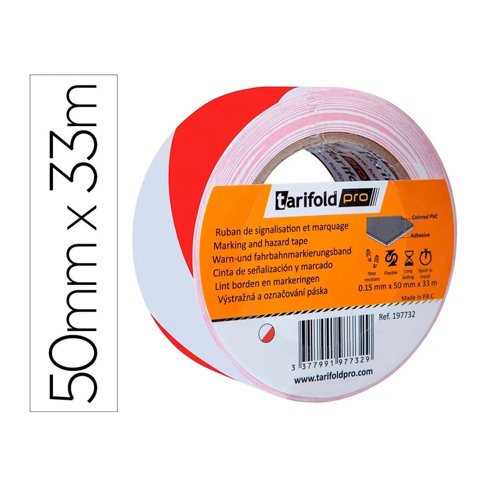 Djois Cinta adhesiva djois seguridad para marcaje y señalizacion de suelo 33 m x 50 mm color blanco/rojo