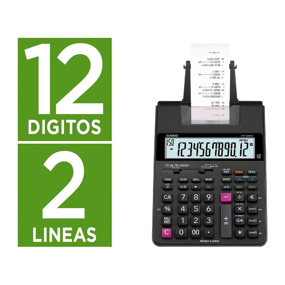 Casio Calculadora casio hr-150rce impresora pantalla lc papel 58 mm impresion bicolor 12 digitos ac/dc color negro