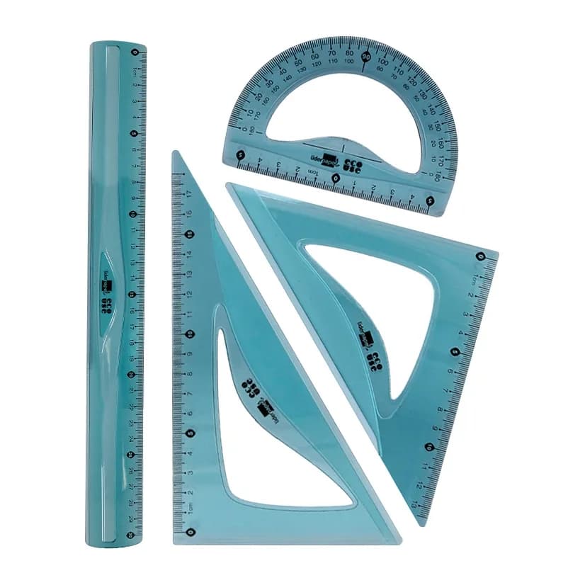 Liderpapel Juego escuadra 20 cm cartabon 18 cm regla 30 cm y semicirculo 10 cm liderpapel ecouse 100% pet reciclado
