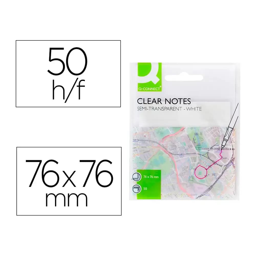 Q-connect Bloc de notas adhesivas quita y pon q-connect 76x76 mm removible plastico translucido blanco 50 hojas