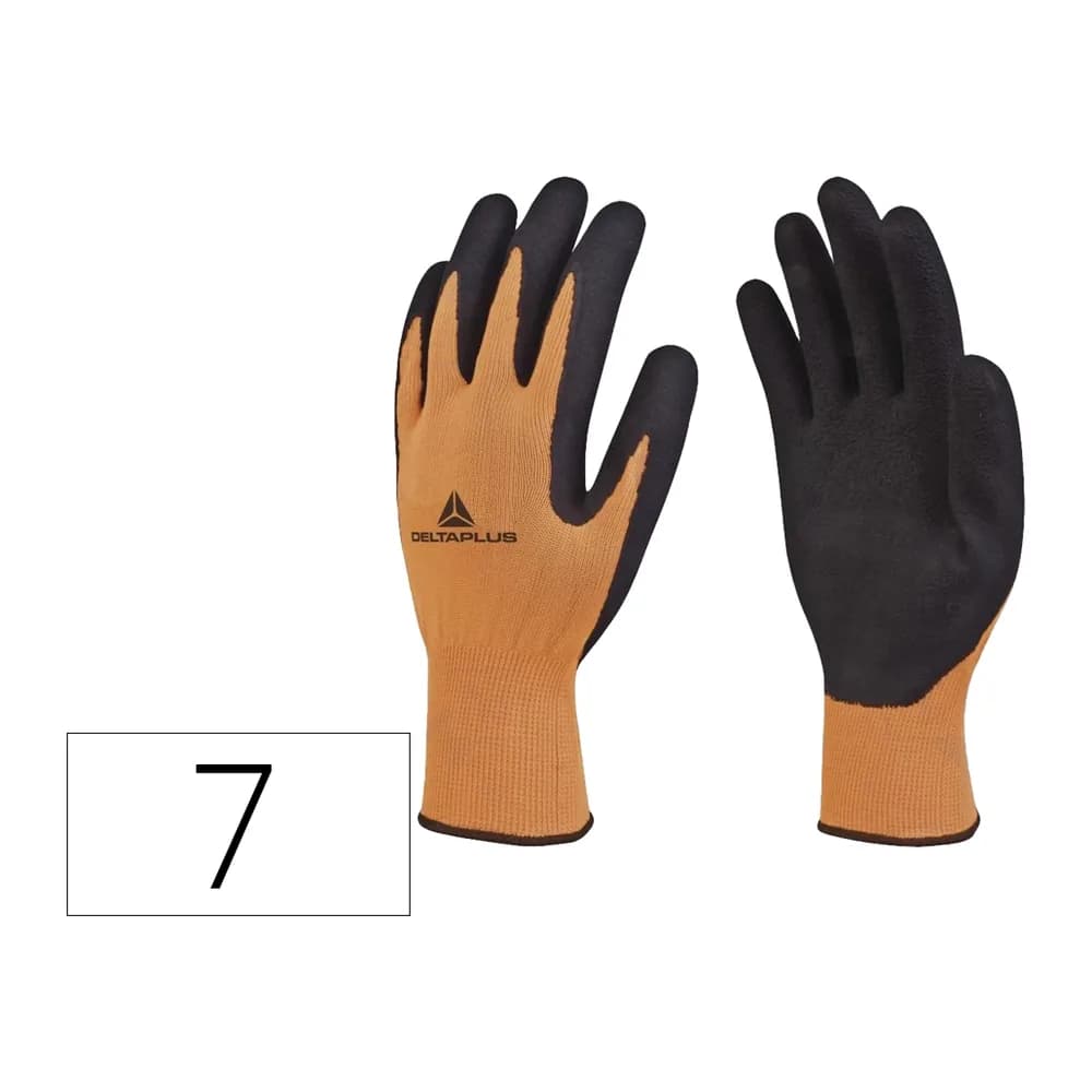 Deltaplus Guantes deltaplus poliester impregando latex palma y dedos naranja fluor/negro talla 7