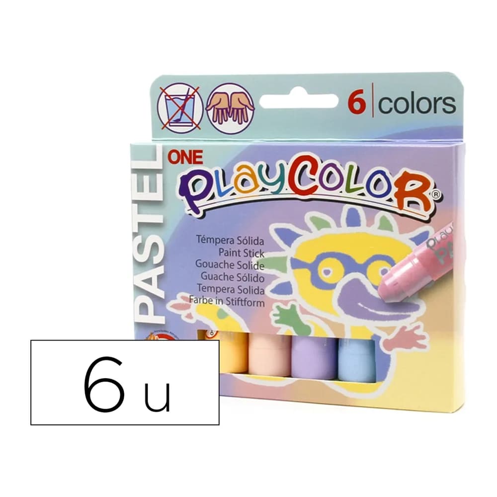 Instant Tempera solida en barra playcolor pastel one caja de 6 unidades colores surtidos