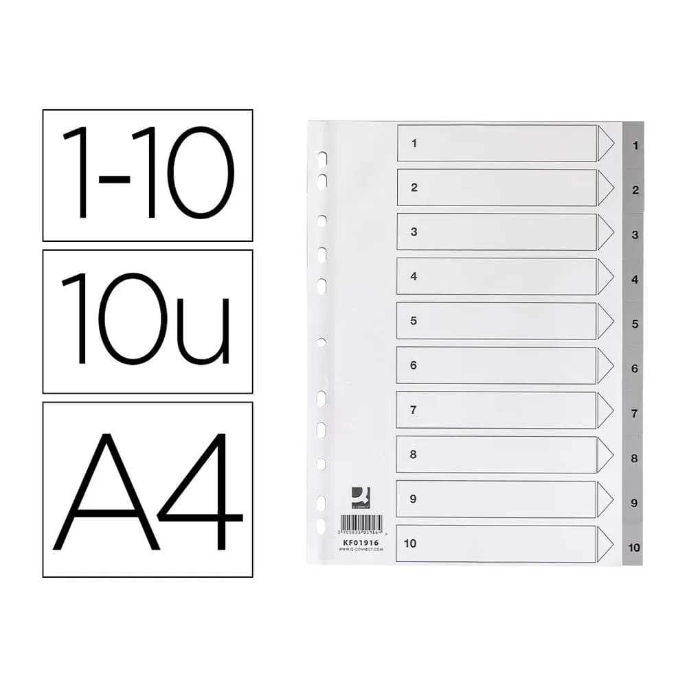 Q-connect Separador numerico q-connect plastico 1-10 juego de 10 separadores din a4 multitaladro