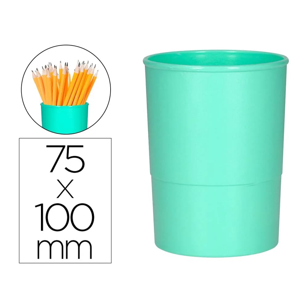 Cubilete portalapices q-connect verde menta pastel opaco plastico diametro 75 mm alto 100 mm