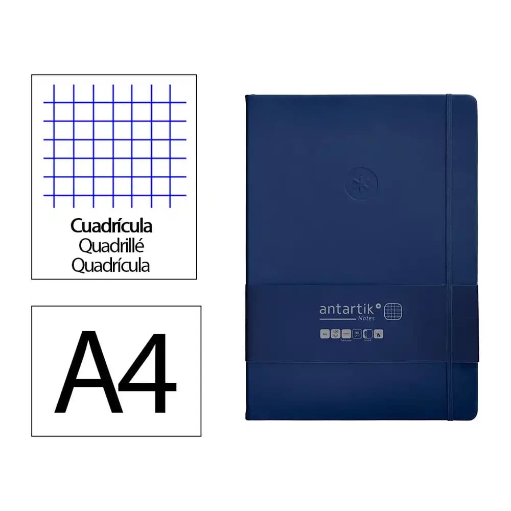Antartik Cuaderno con gomilla antartik notes tapa dura a4 hojas cuadricula azul marino 100 hojas 80 gr fsc