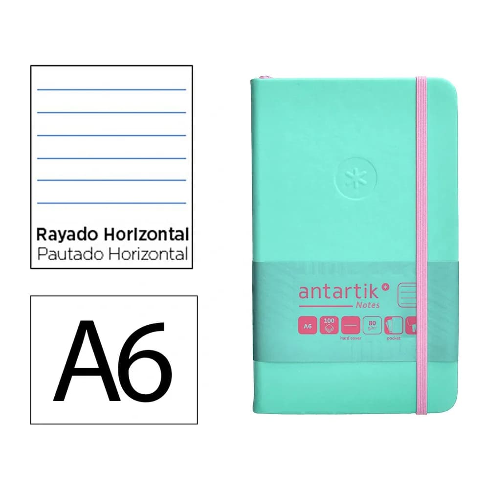 Antartik Cuaderno con gomilla antartik notes tapa dura a6 hojas rayas rosa y 100 hojas 80 gr fsc